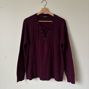 The Kooples Deep Purple V-Neck Lace-Up Sweater